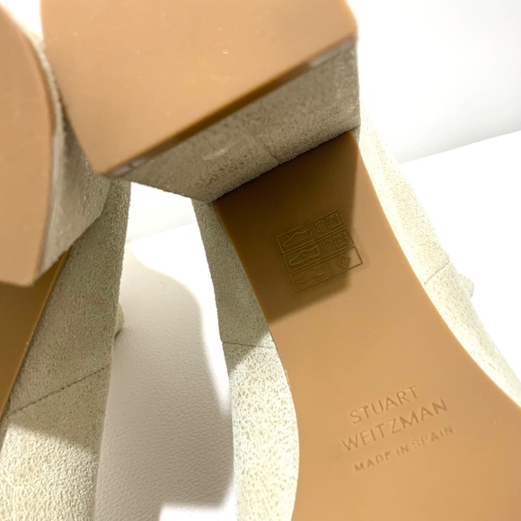 Stuart Weitzman Beige Leather Goring Lug Sole Wenda Almond Toe Block Heel Bootie - Picture 11 of 12